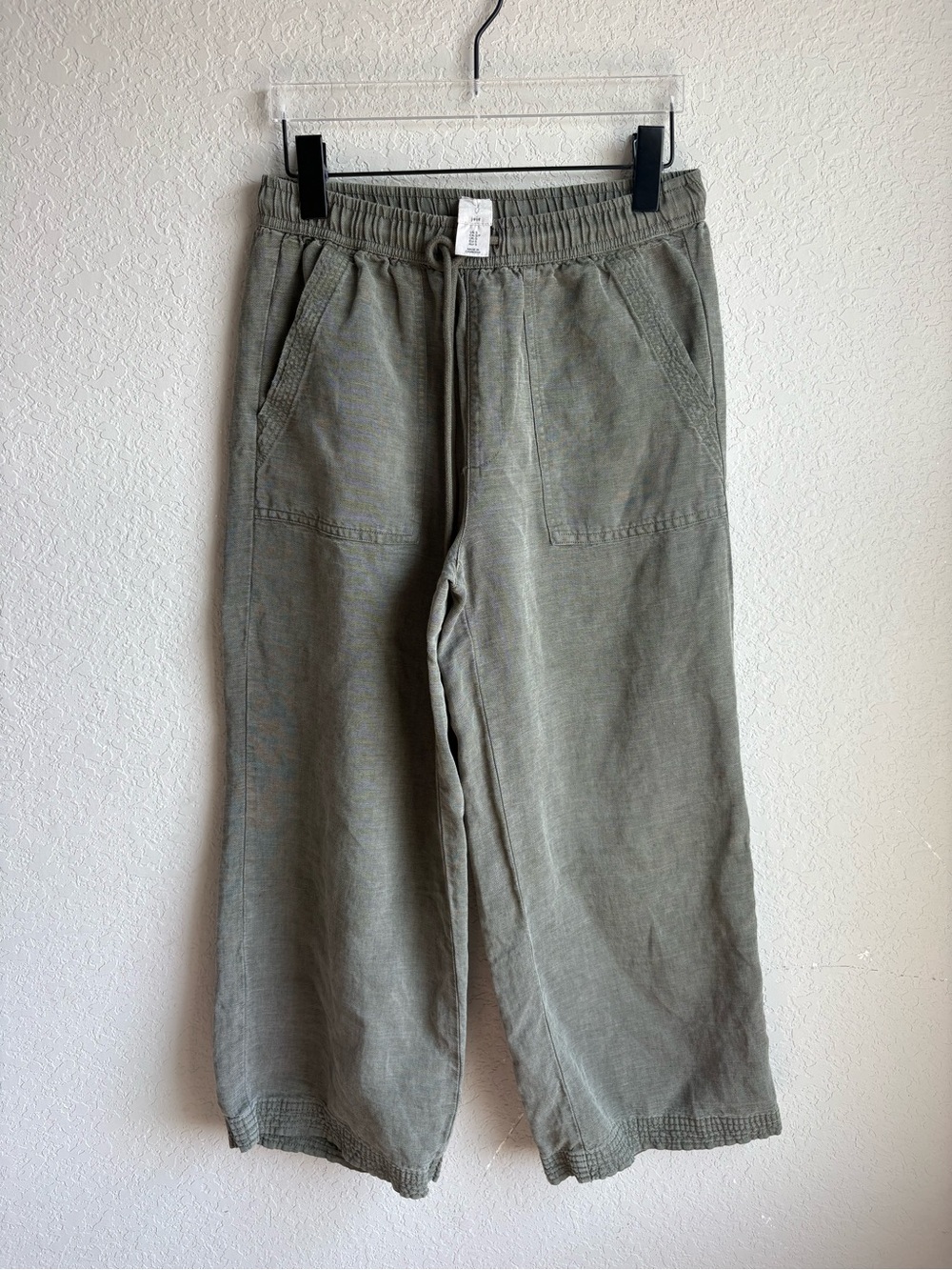 Joie Linen Lyocell Wide Leg Crop Pants Olive Green Drawstring Pull On Size S